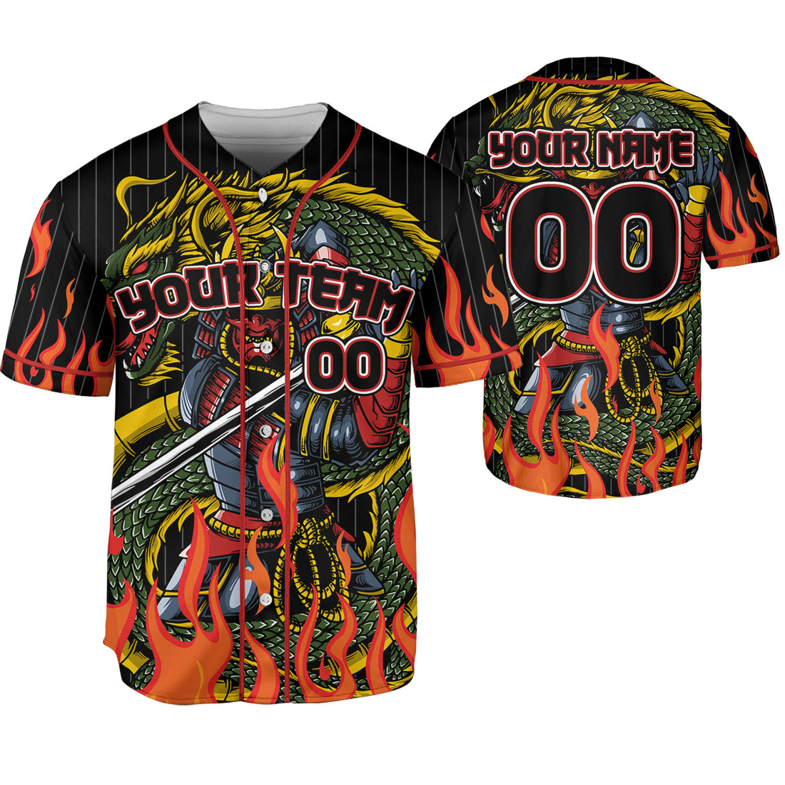 Custom Baseball Striped Samurai Holding Katana With Dragon Black