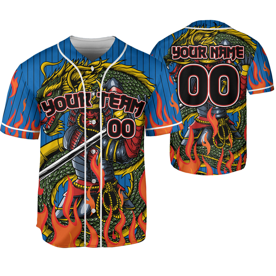 Custom Baseball Striped Samurai Holding Katana With Dragon Blue