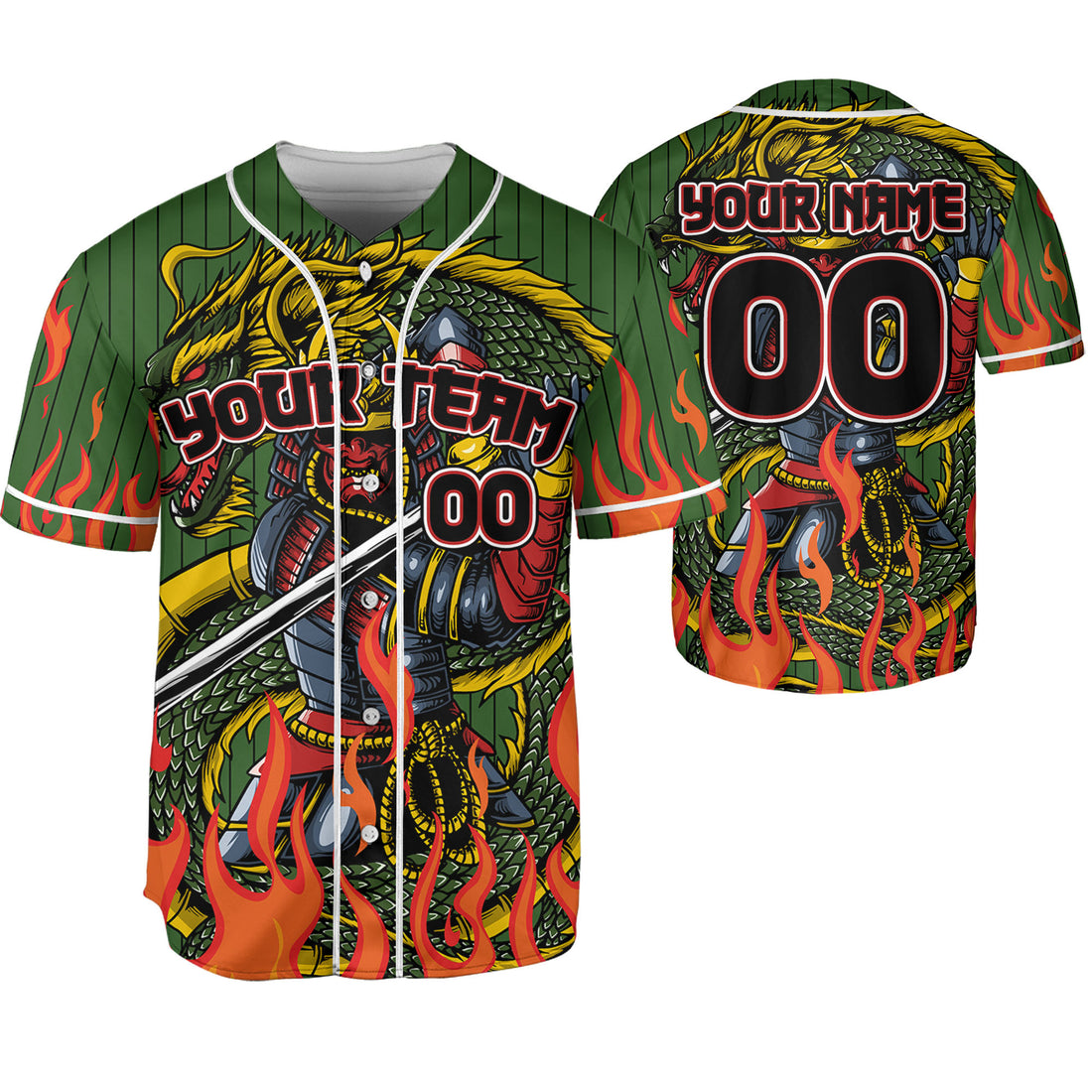 Custom Baseball Striped Samurai Holding Katana With Dragon Green