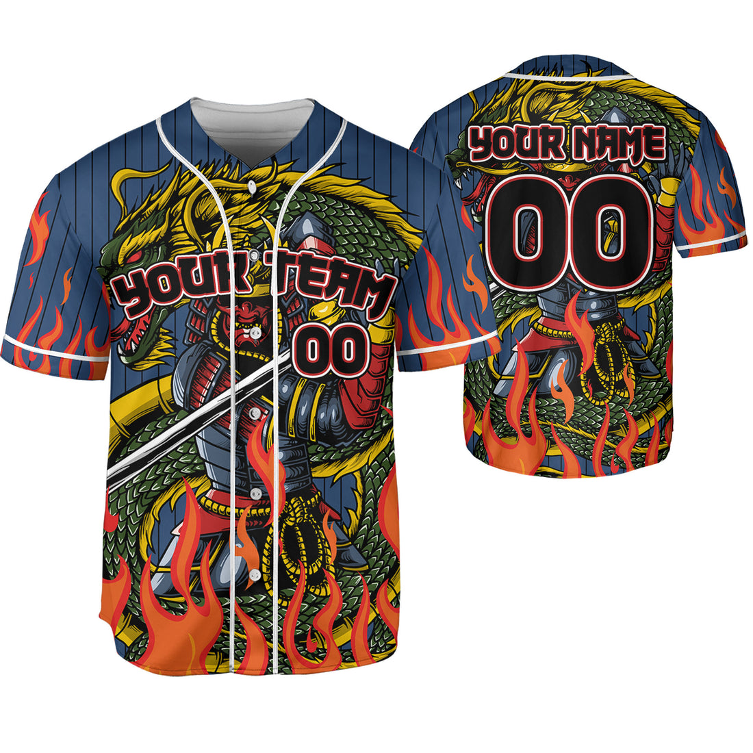 Custom Baseball Striped Samurai Holding Katana With Dragon Navy