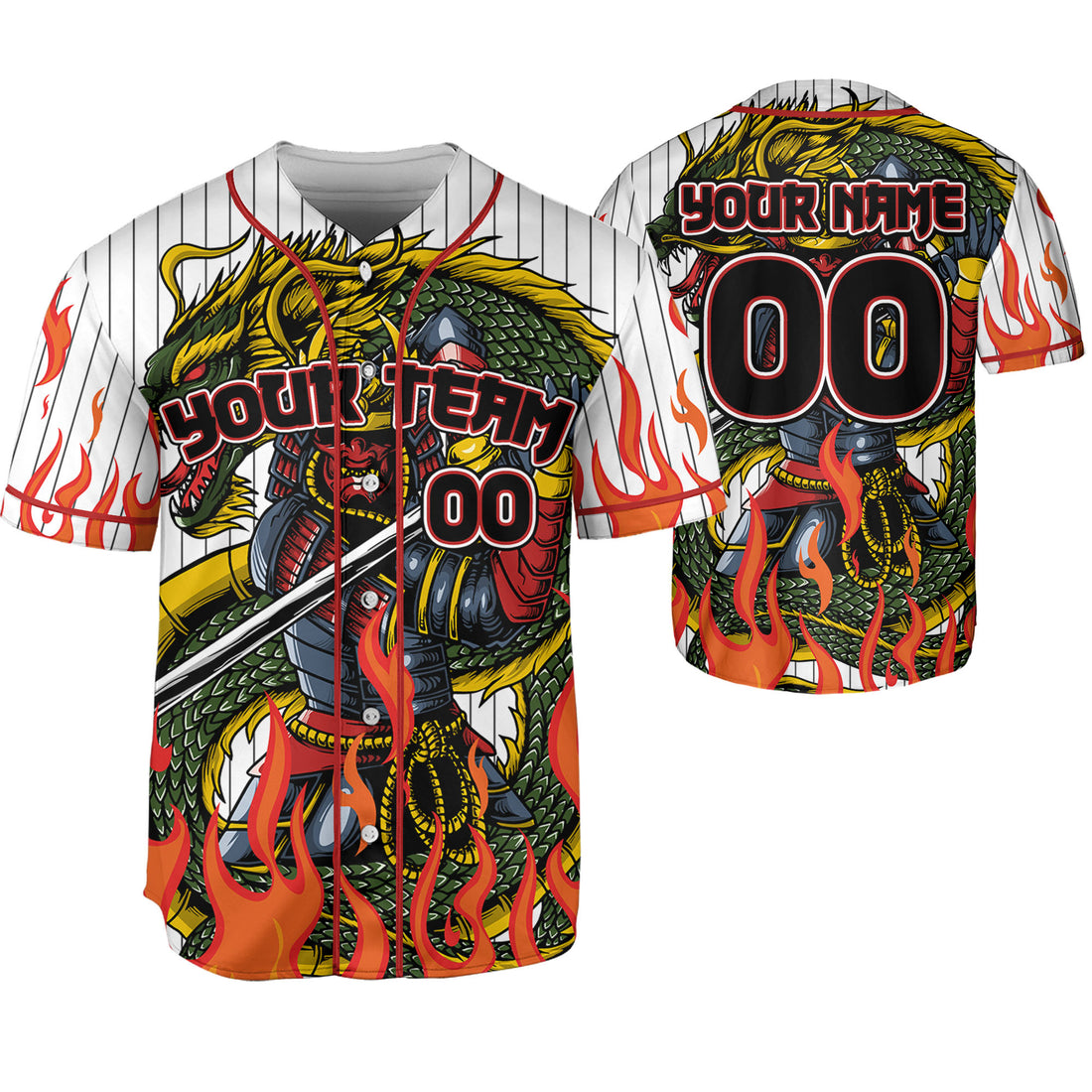 Custom Baseball Striped Samurai Holding Katana With Dragon White