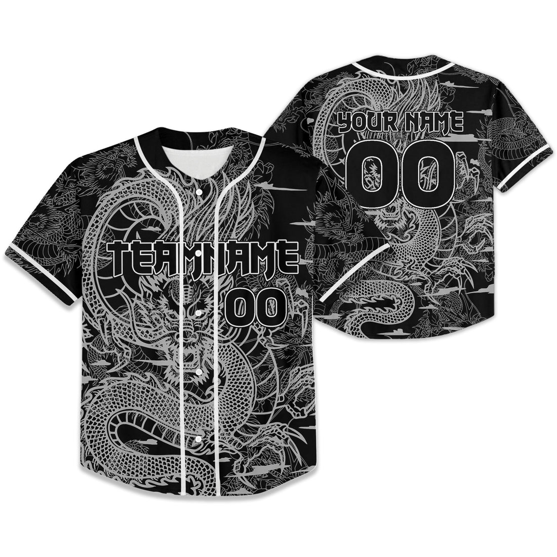 Personalize-Team-And-Name-Seamless-Dragon-Texture-Black-Baseball-Jersey