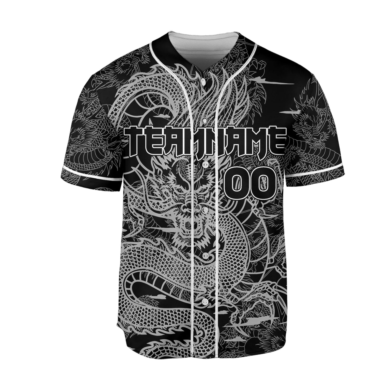 Personalize-Team-And-Name-Seamless-Dragon-Texture-Black-Baseball-Jersey