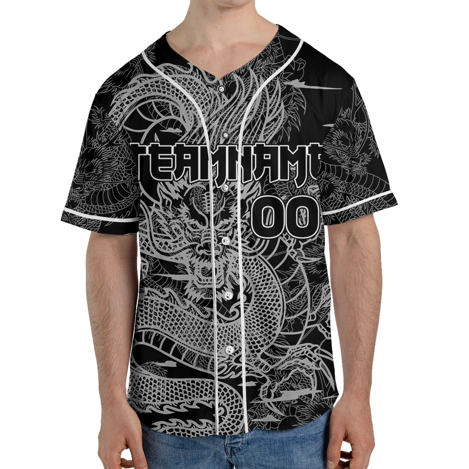 Personalize-Team-And-Name-Seamless-Dragon-Texture-Black-Baseball-Jersey