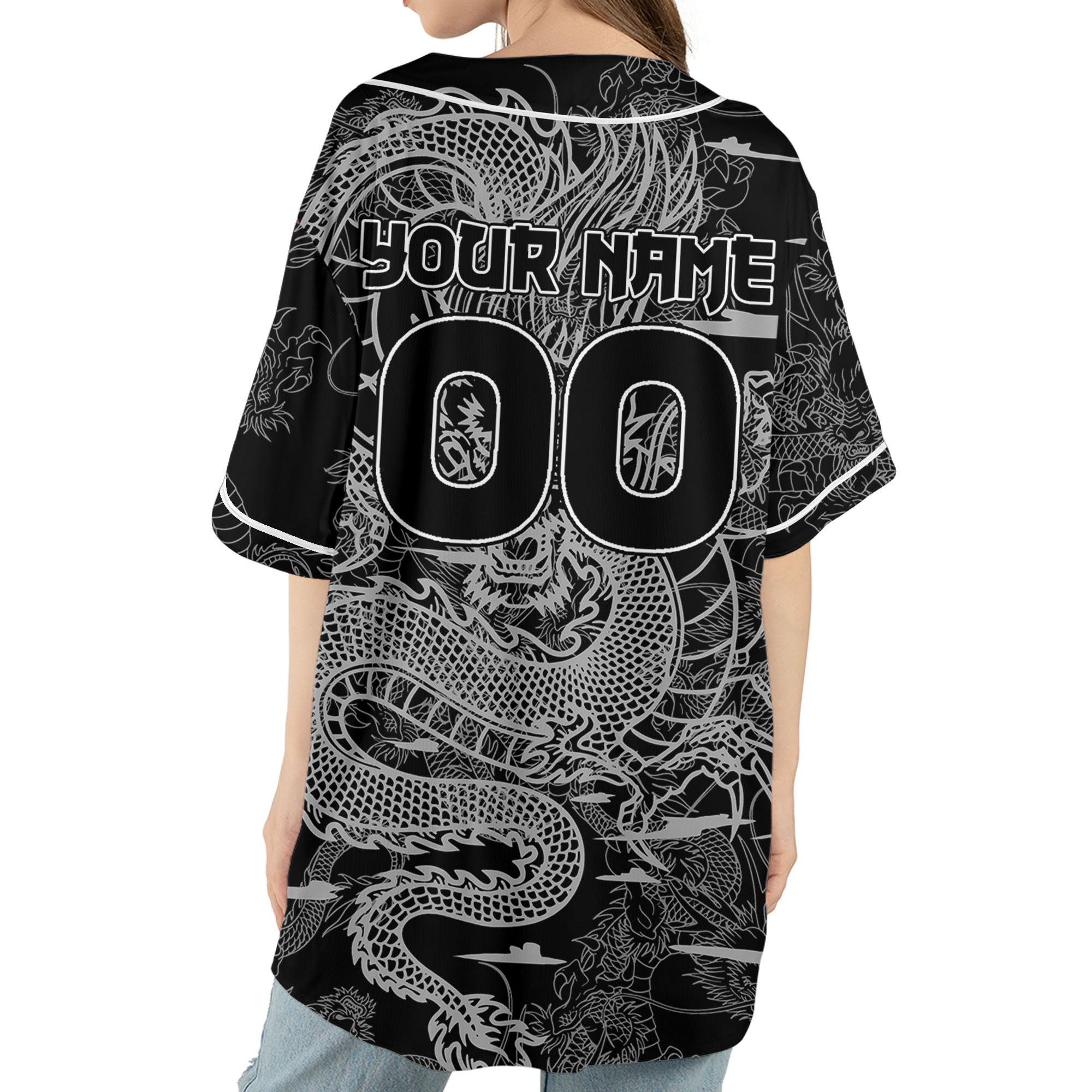 Personalize-Team-And-Name-Seamless-Dragon-Texture-Black-Baseball-Jersey