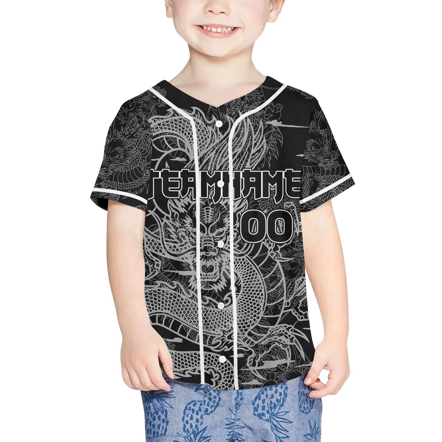 Personalize-Team-And-Name-Seamless-Dragon-Texture-Black-Baseball-Jersey