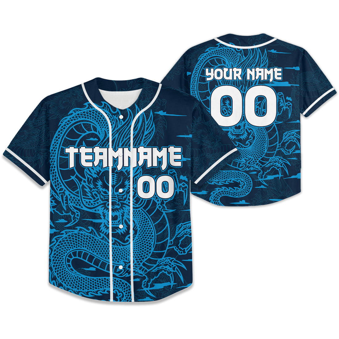 Personalize-Team-And-Name-Seamless-Dragon-Texture-Blue-Baseball-Jersey