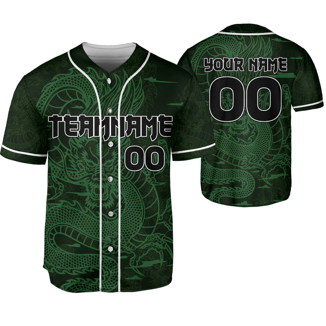 Personalize-Team-And-Name-Seamless-Dragon-Texture-Green-Baseball-Jersey