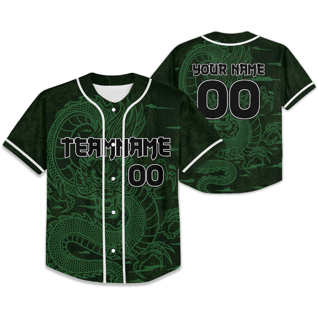 Personalize-Team-And-Name-Seamless-Dragon-Texture-Green-Baseball-Jersey