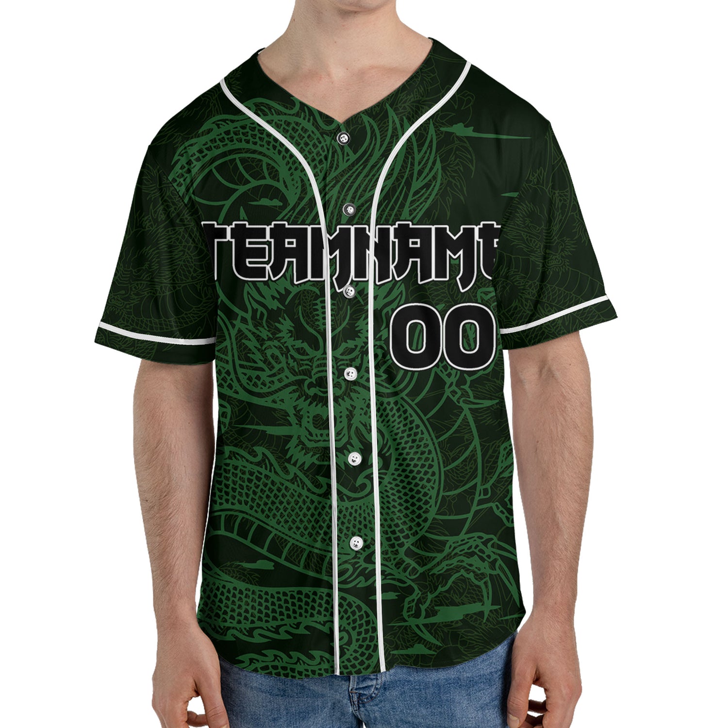 Personalize-Team-And-Name-Seamless-Dragon-Texture-Green-Baseball-Jersey