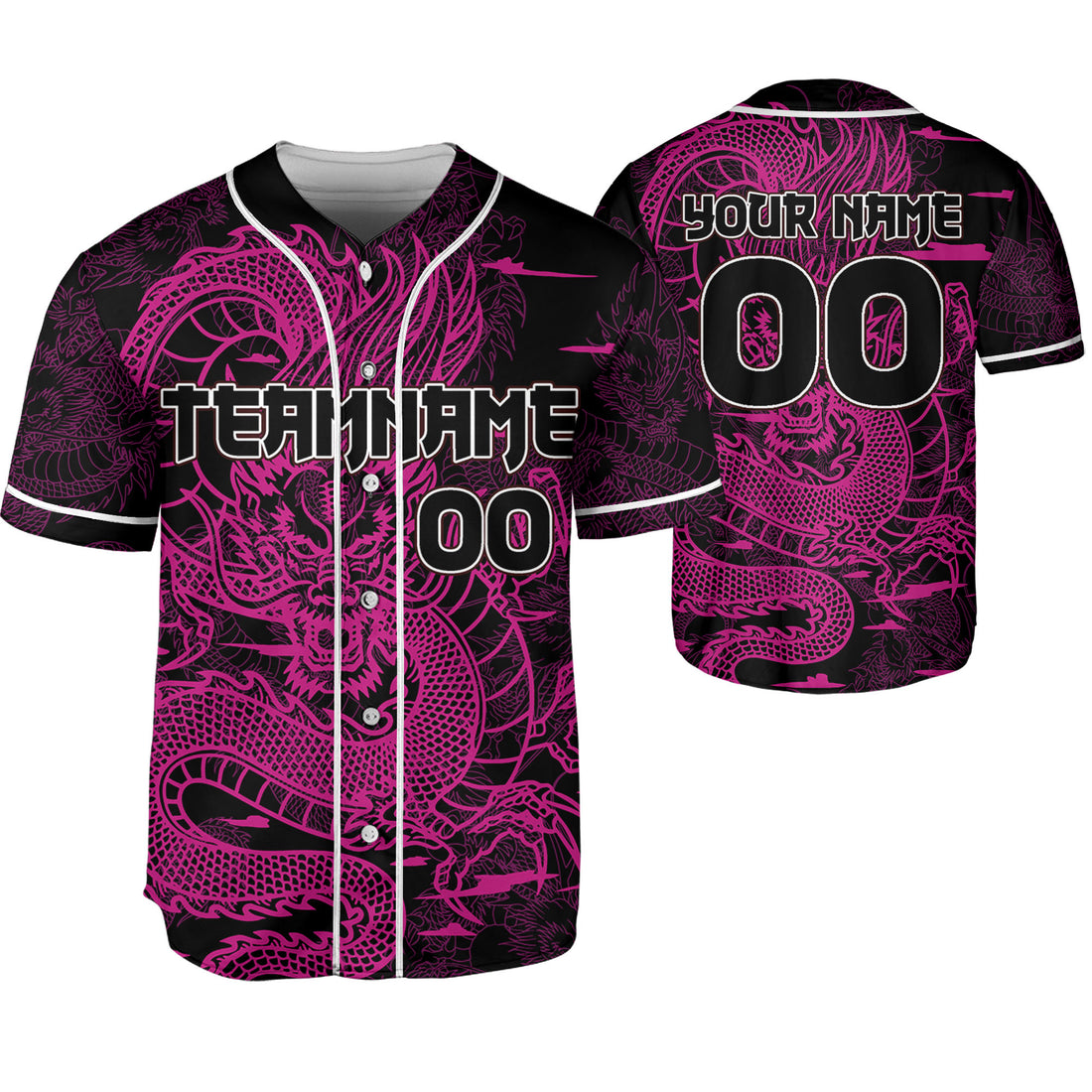 Personalize-Team-And-Name-Seamless-Dragon-Texture-Pink-Baseball-Jersey