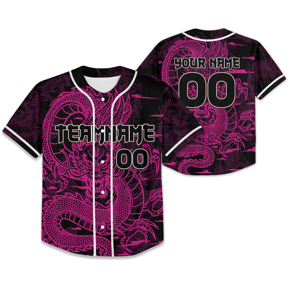 Personalize-Team-And-Name-Seamless-Dragon-Texture-Pink-Baseball-Jersey