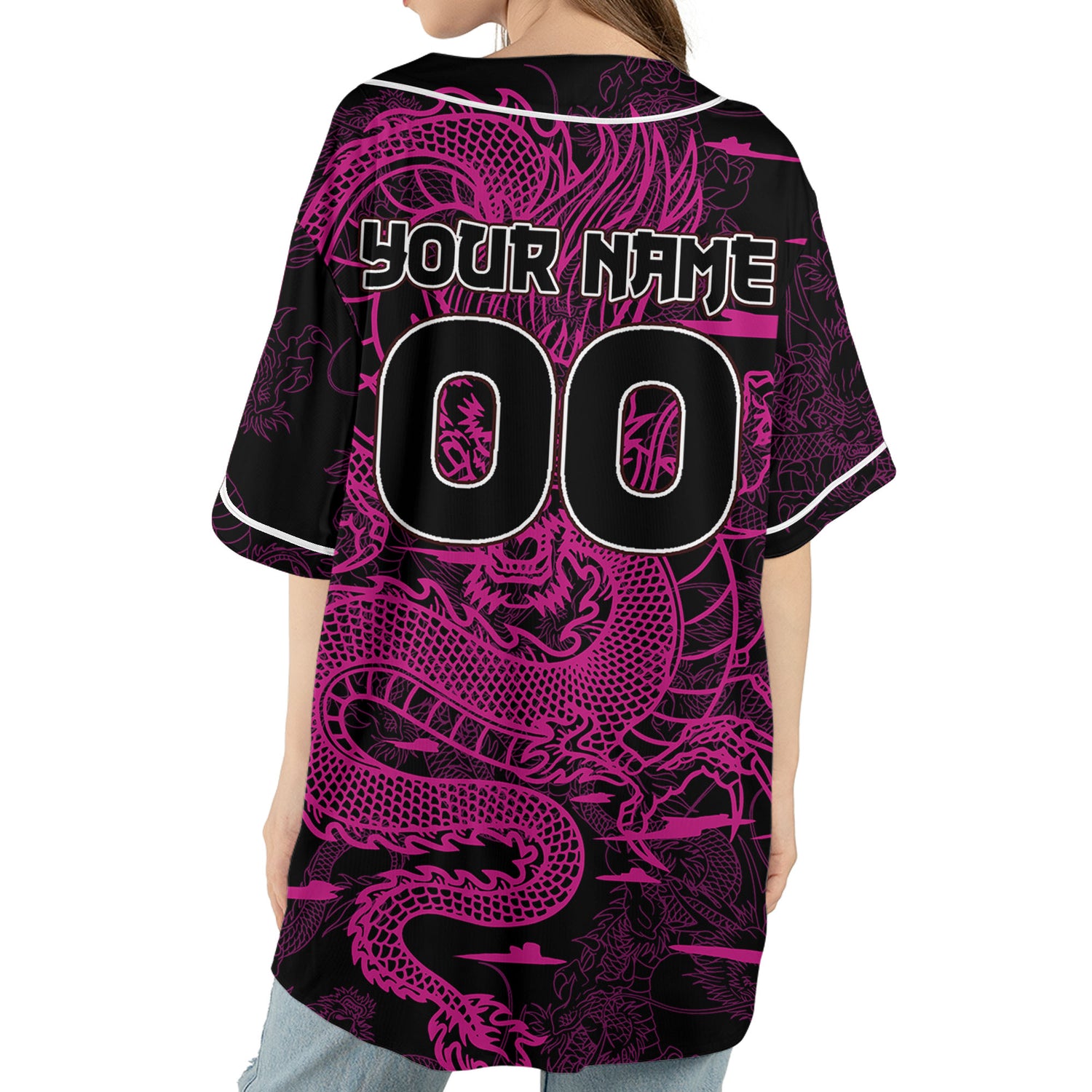 Personalize-Team-And-Name-Seamless-Dragon-Texture-Pink-Baseball-Jersey