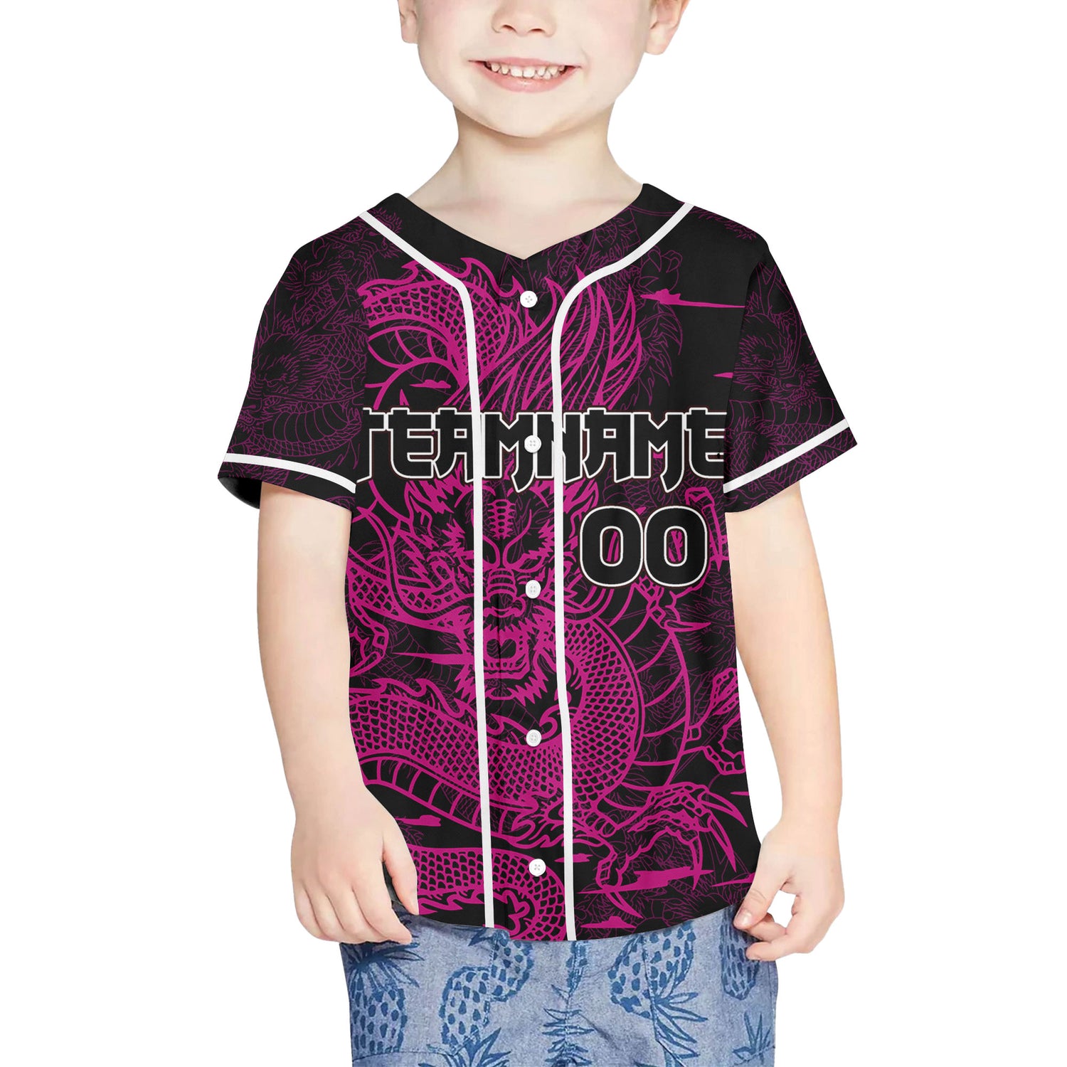 Personalize-Team-And-Name-Seamless-Dragon-Texture-Pink-Baseball-Jersey