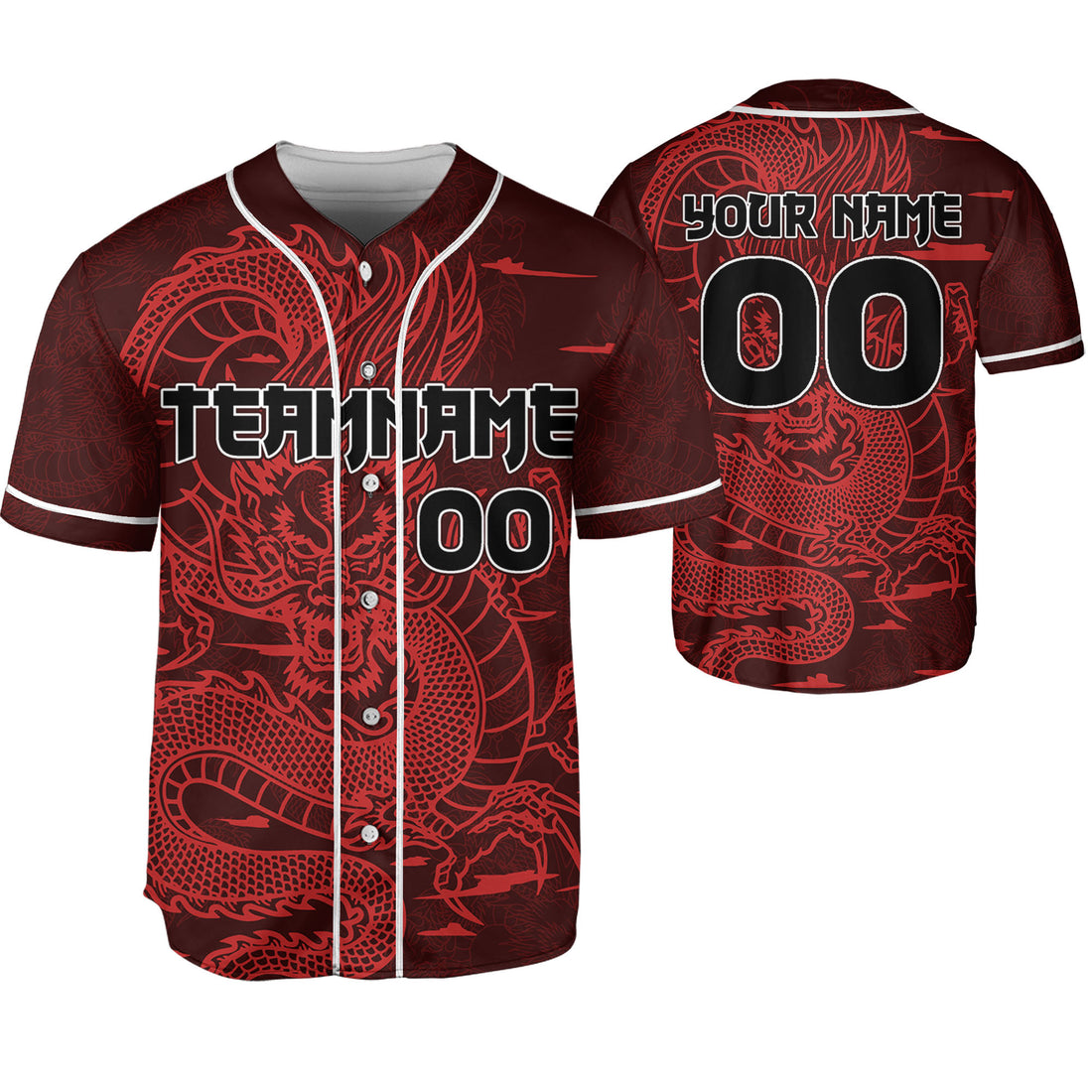 Personalize-Team-And-Name-Seamless-Dragon-Texture-Red-Baseball-Jersey