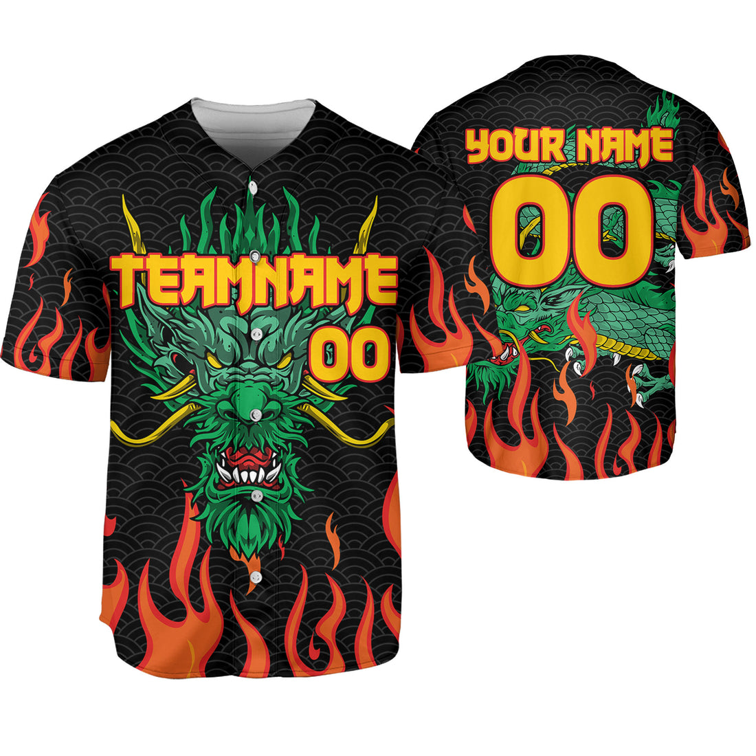 Personalize-Team-Name-And-Number-Dragon-Head-Green-Baseball-Jersey