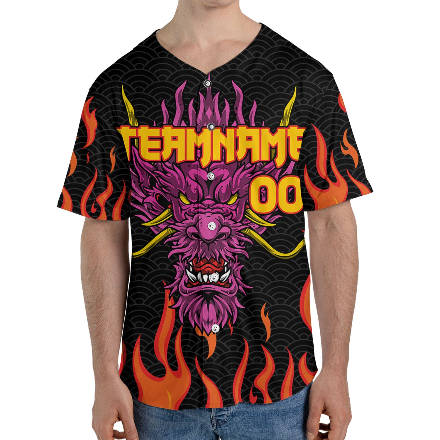 Personalize-Team-Name-And-Number-Dragon-Head-Pink-Baseball-Jersey