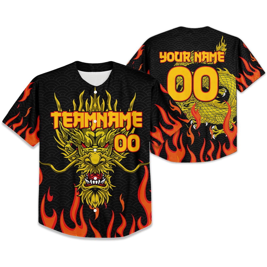 Personalize-Team-Name-And-Number-Dragon-Head-Yellow-Baseball-Jersey