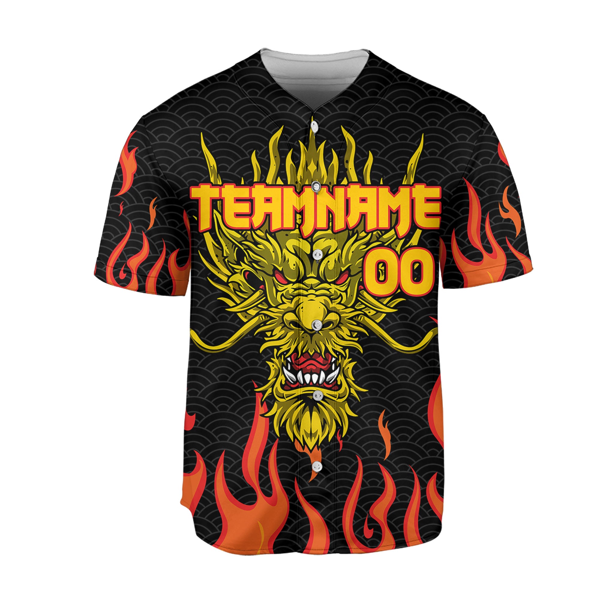 Personalize-Team-Name-And-Number-Dragon-Head-Yellow-Baseball-Jersey