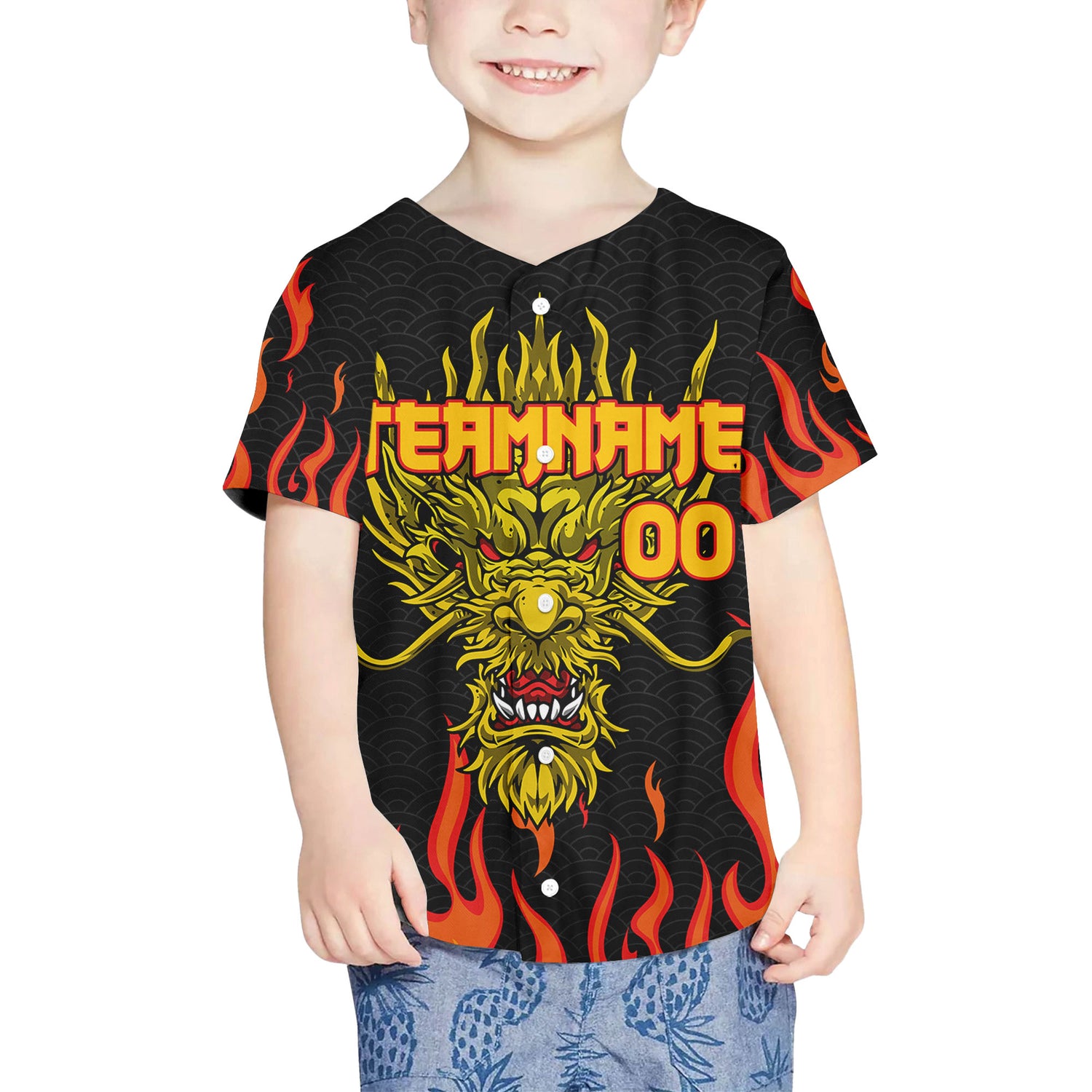 Personalize-Team-Name-And-Number-Dragon-Head-Yellow-Baseball-Jersey