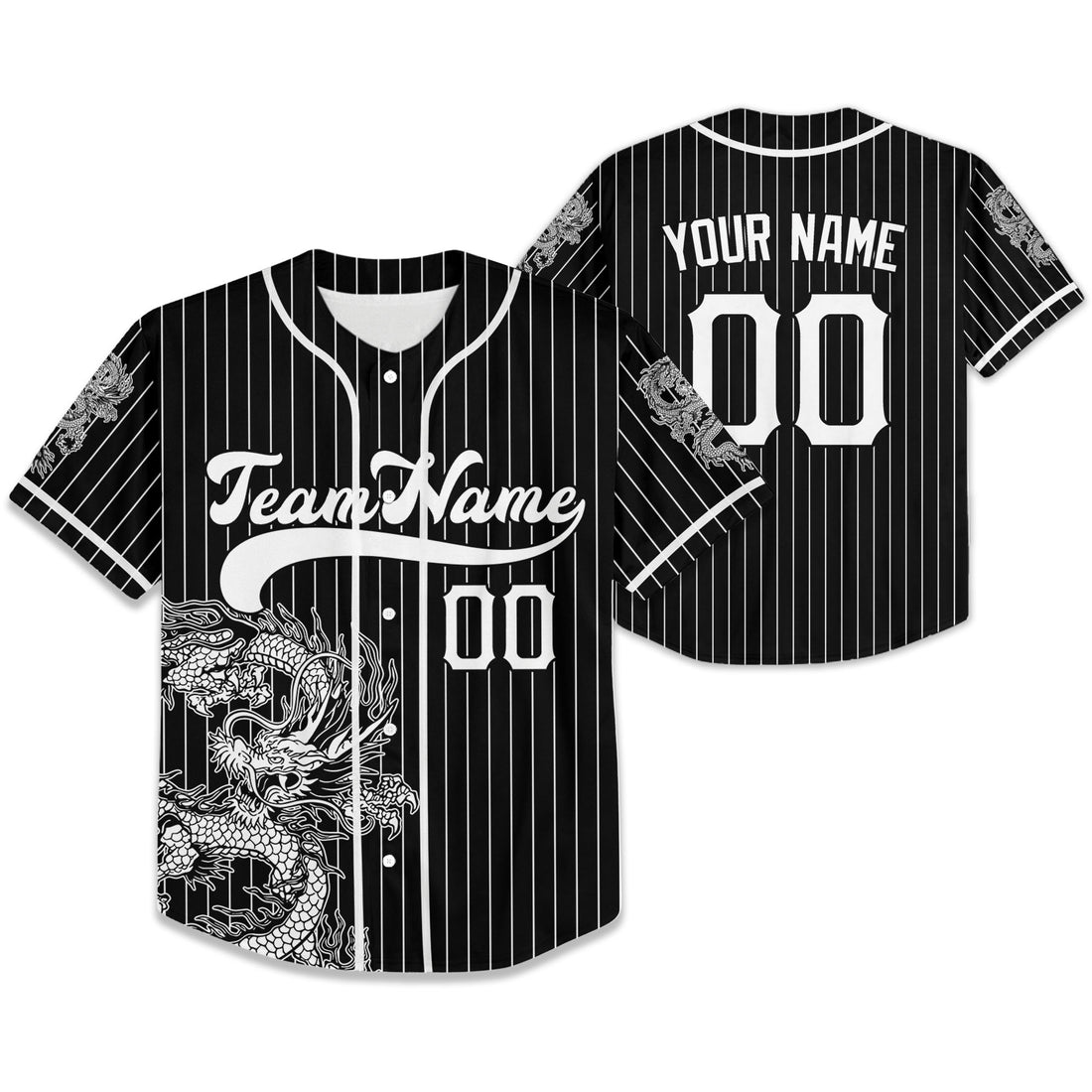 Personalize-Team-Name-And-Number-Dragon-Striped-Baseball-Cool-Sport-Black
