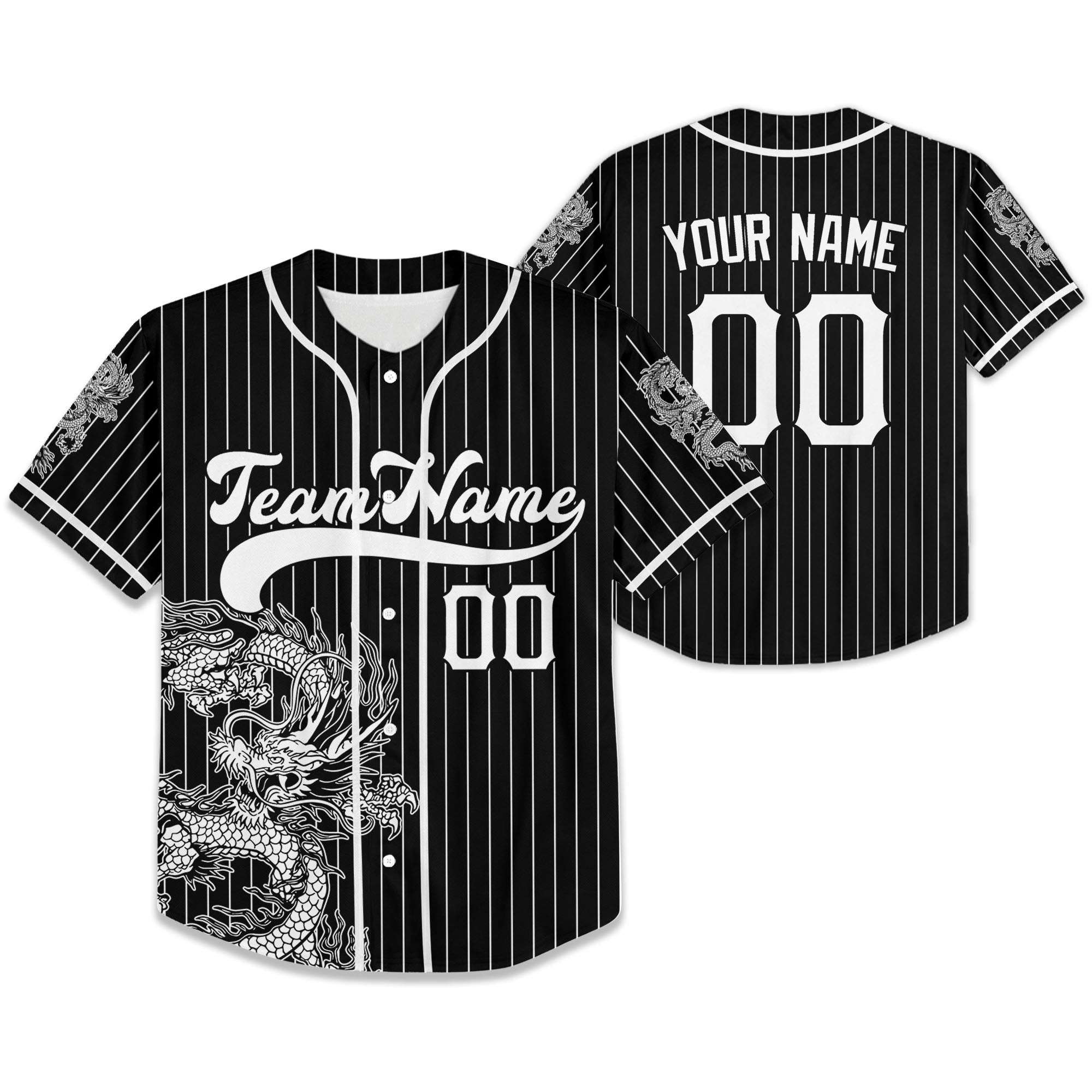 Personalize-Team-Name-And-Number-Dragon-Striped-Baseball-Cool-Sport-Black