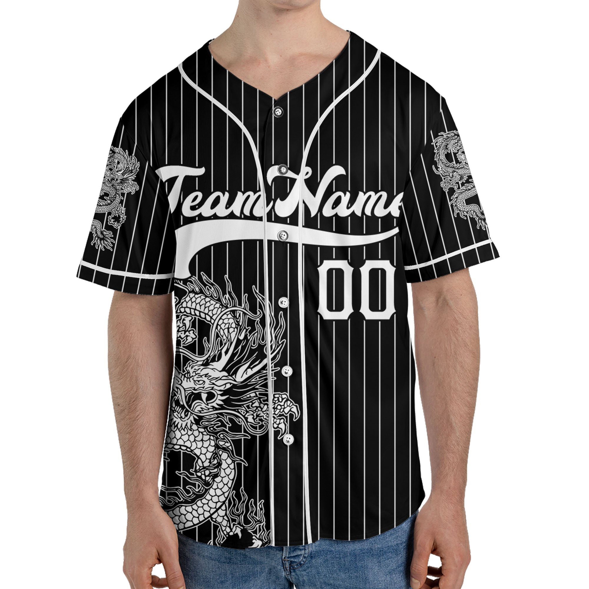 Personalize-Team-Name-And-Number-Dragon-Striped-Baseball-Cool-Sport-Black