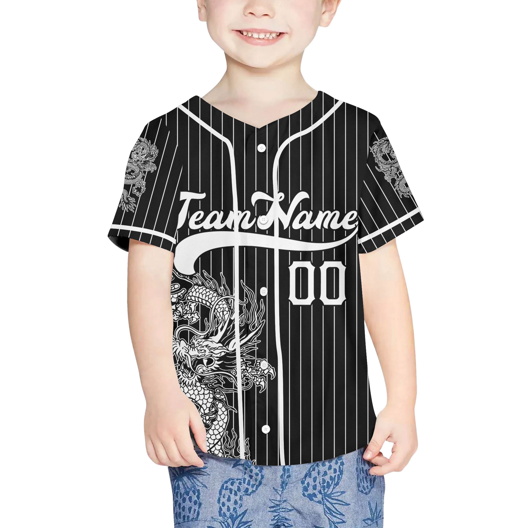 Personalize-Team-Name-And-Number-Dragon-Striped-Baseball-Cool-Sport-Black