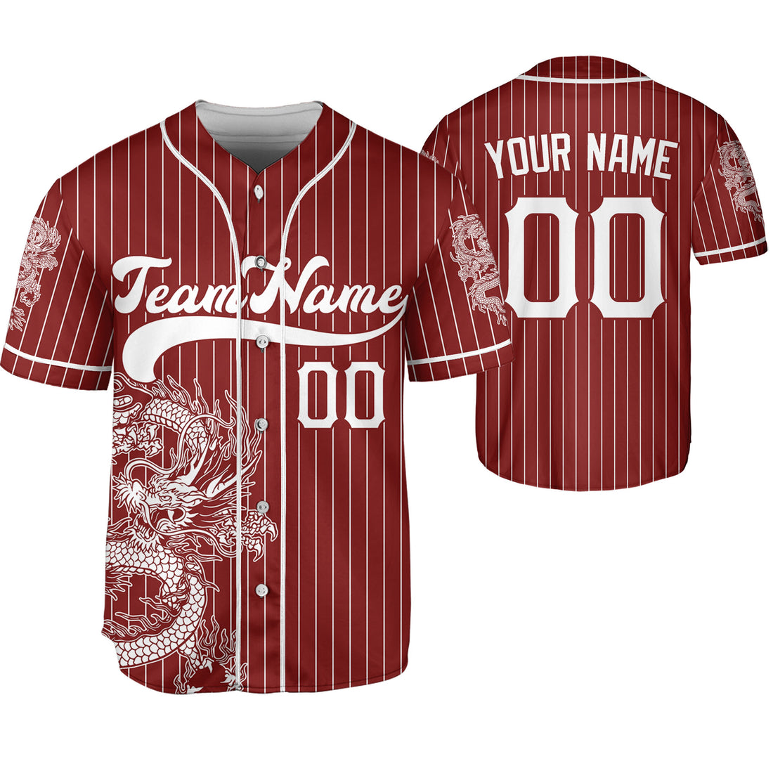 Personalize-Team-Name-And-Number-Dragon-Striped-Baseball-Cool-Sport-Red
