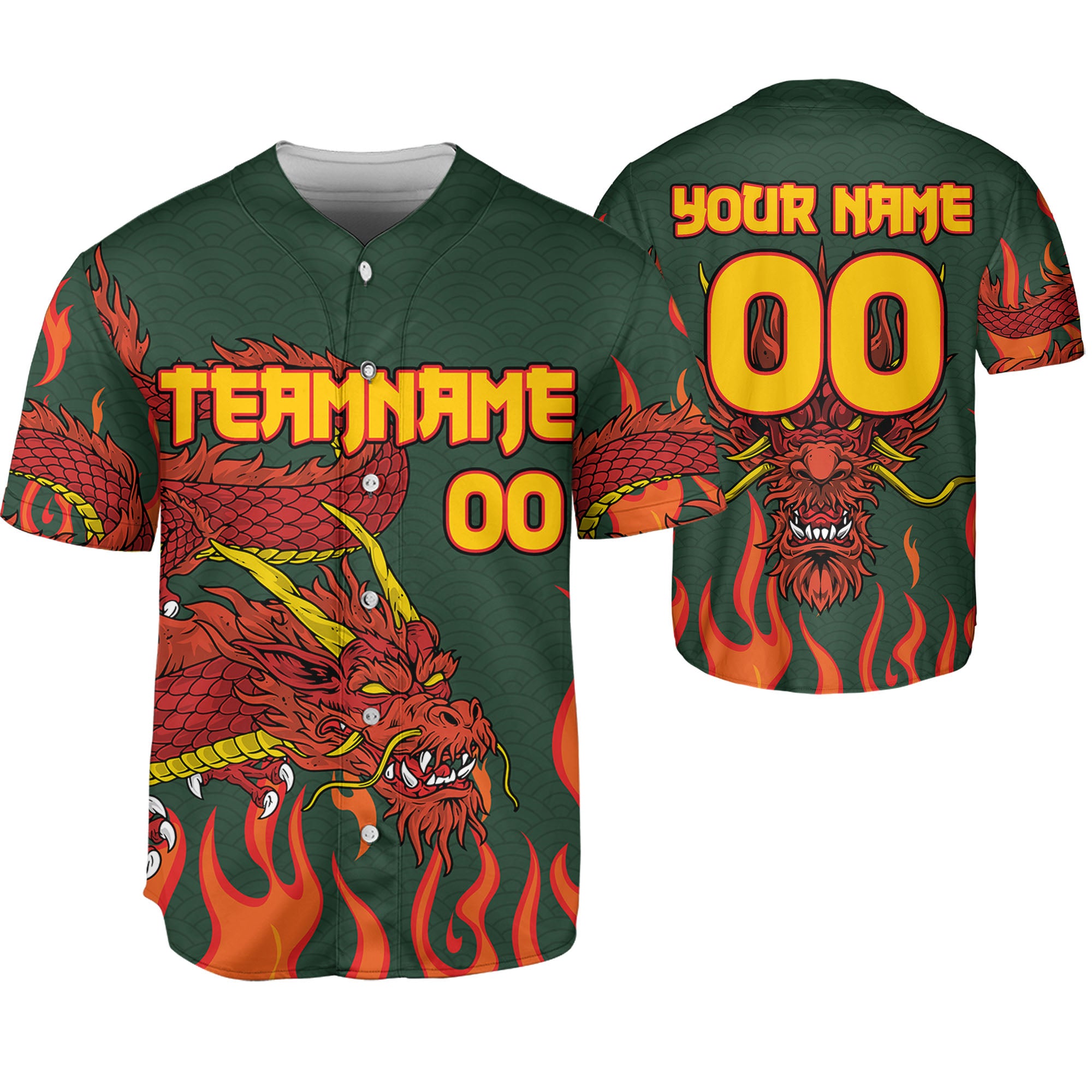 Personalize-Team-Name-And-Number-Mystical-Dragon-Forest-Green-Baseball-Jersey