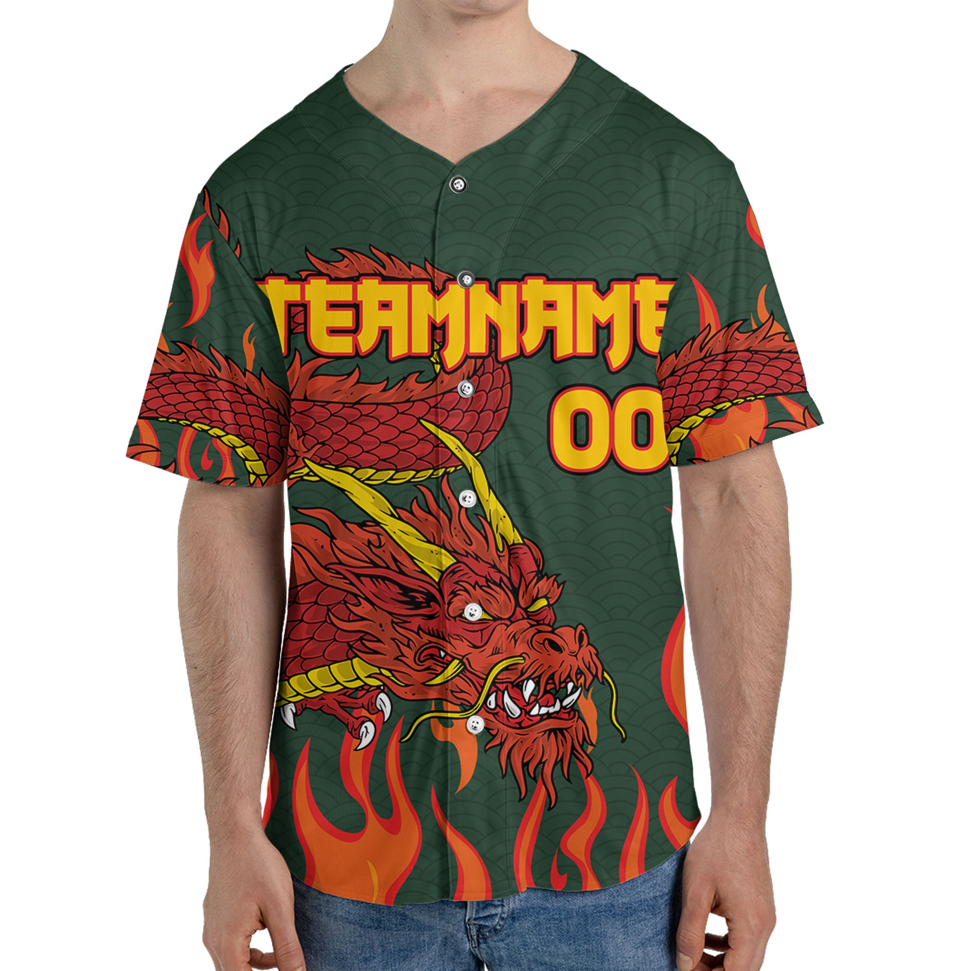 Personalize-Team-Name-And-Number-Mystical-Dragon-Forest-Green-Baseball-Jersey