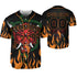 Custom Baseball Team Name And Number Oni Mask With Snake And Fire Orange Style