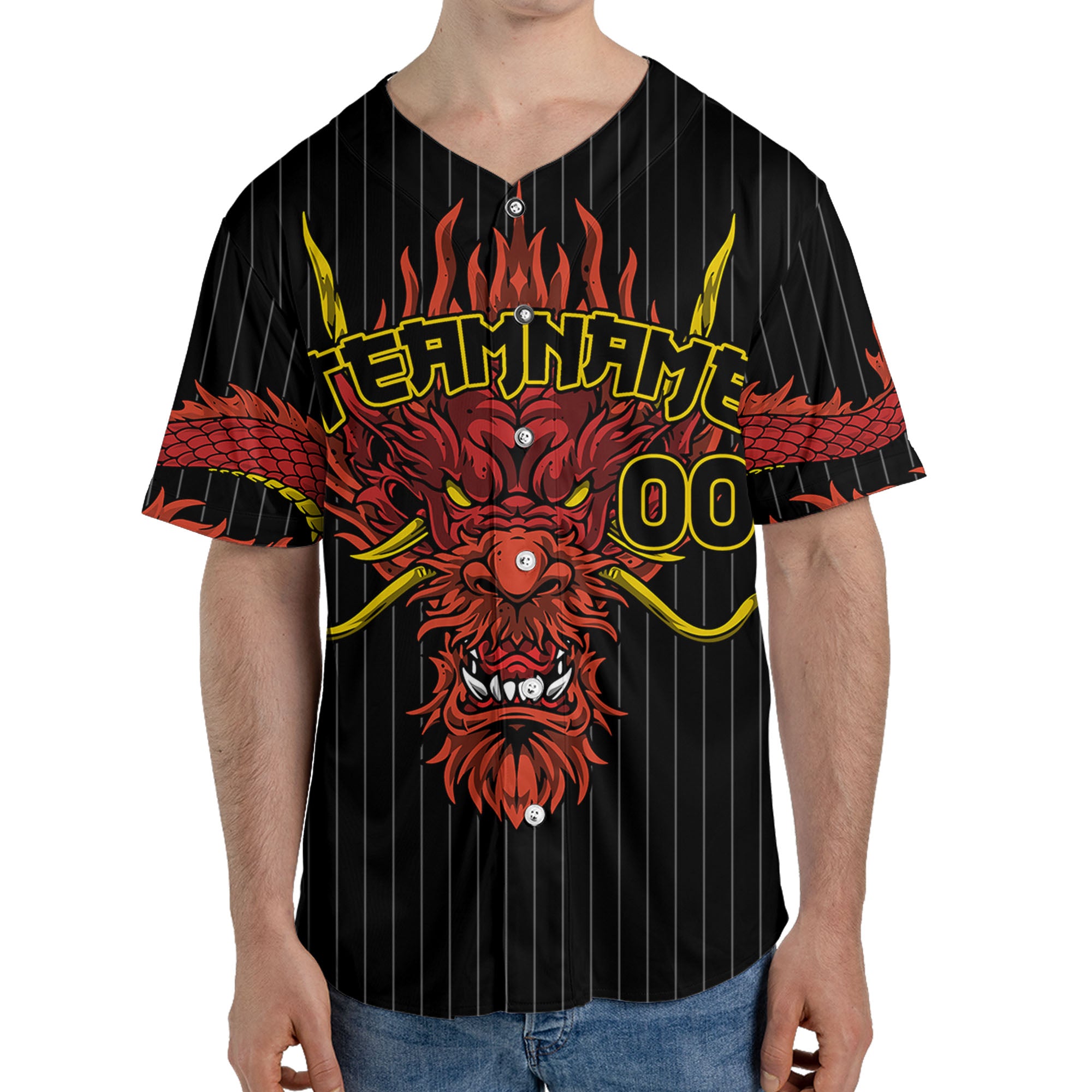 Personalize-Team-Name-Devilish-Dragon-Striped-Black-Color-Baseball-Jersey