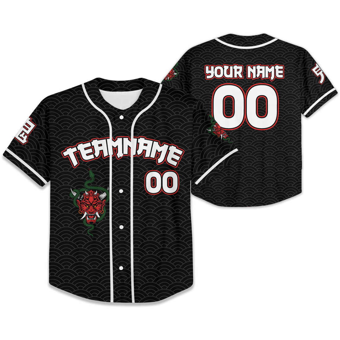 Custom Baseball Team Name Scare Oni Mask And Snake Black