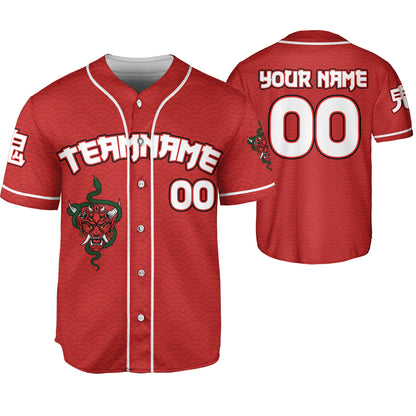 Custom Baseball Team Name Scare Oni Mask And Snake Red