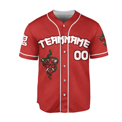 Custom Baseball Team Name Scare Oni Mask And Snake Red