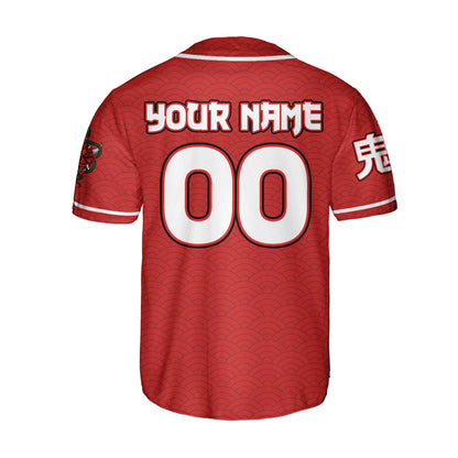 Custom Baseball Team Name Scare Oni Mask And Snake Red