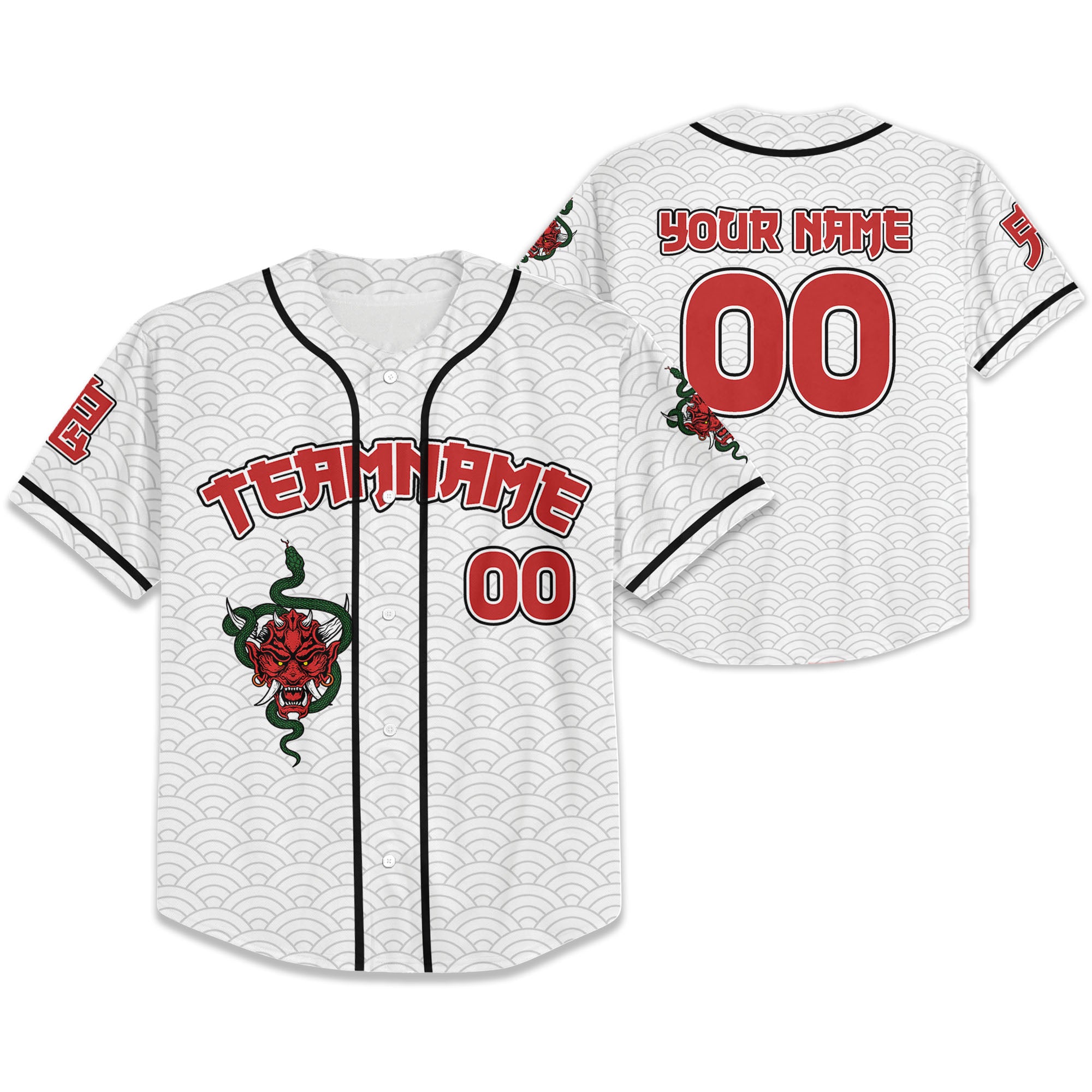 Custom Baseball Team Name Scare Oni Mask And Snake White