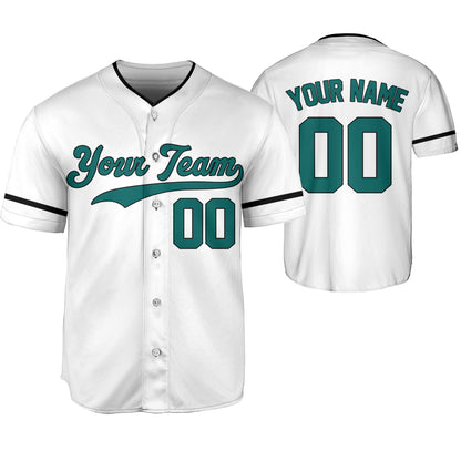 Personalize Team Name White Green Baseball Jersey Custom Team Jersey