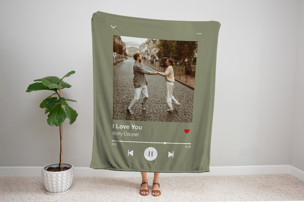 Personalized Music Blanket, Custom Song Photo Blanket, Christmas Gift, Couple Gifts, Your Song Music Player Blanket, Lover Blanket 1773971517