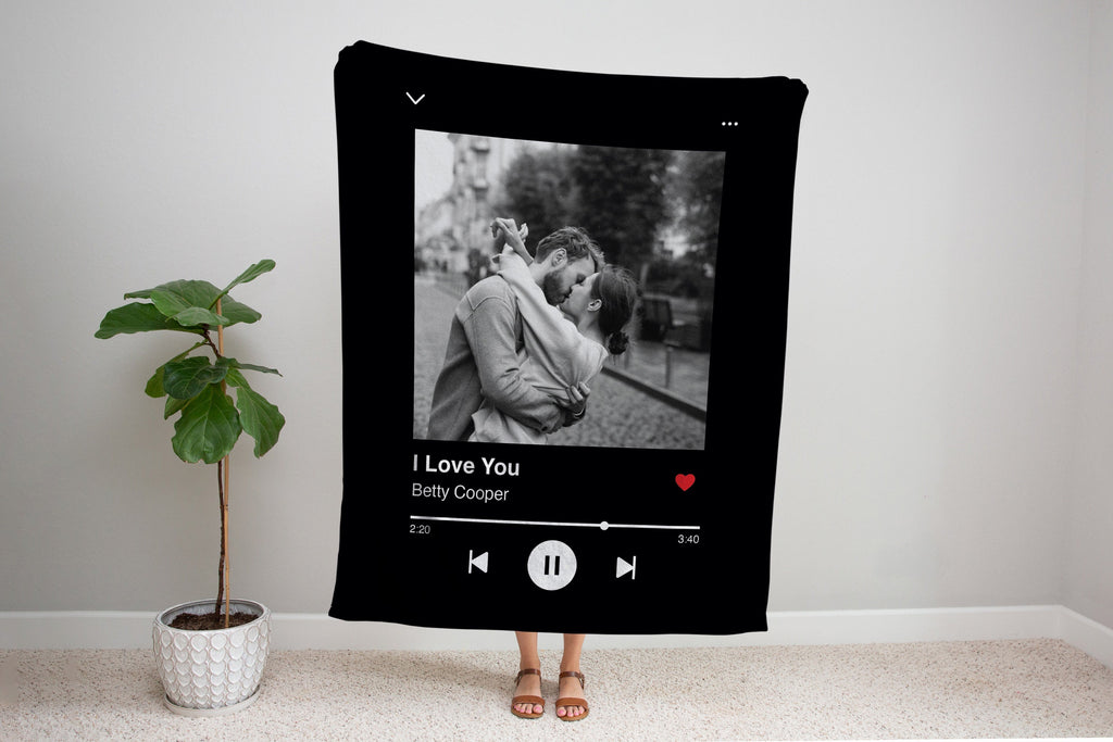 Personalized Music Blanket, Custom Song Photo Blanket, Christmas Gift, Couple Gifts, Your Song Music Player Blanket, Lover Blanket 1773971517