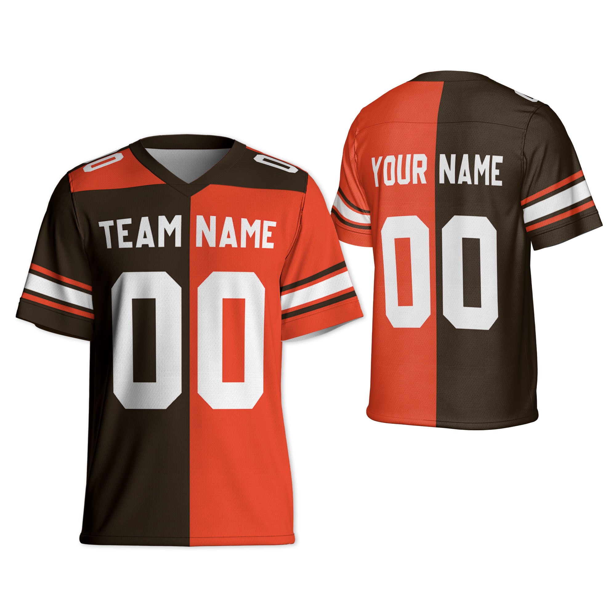 Personalized Brown Orange Jersey Football Half n Half Buzzing Custom