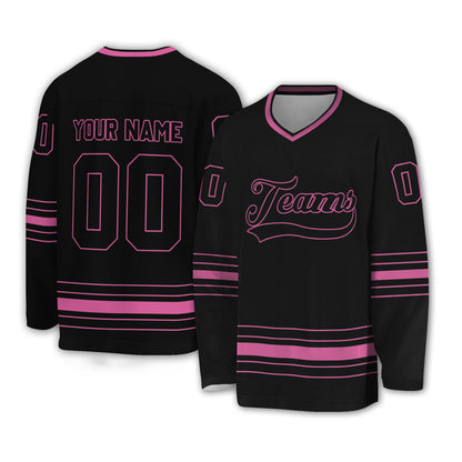 Personalized Ice Hockey Jersey shirt black and pink team VDD02
