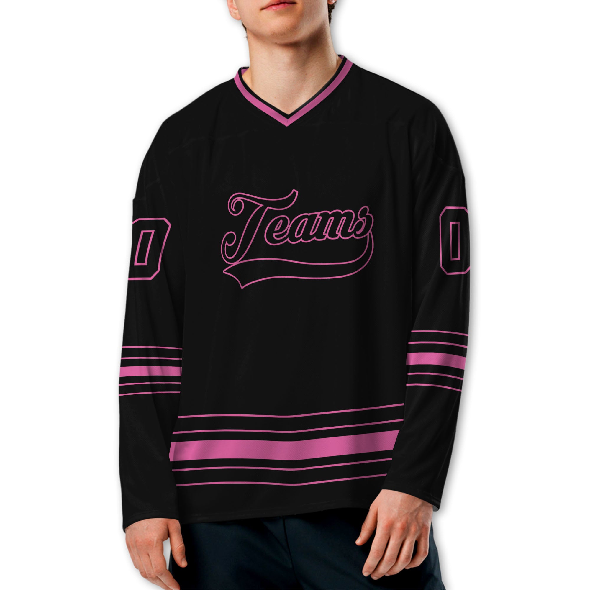 Personalized Ice Hockey Jersey shirt black and pink team VDD02