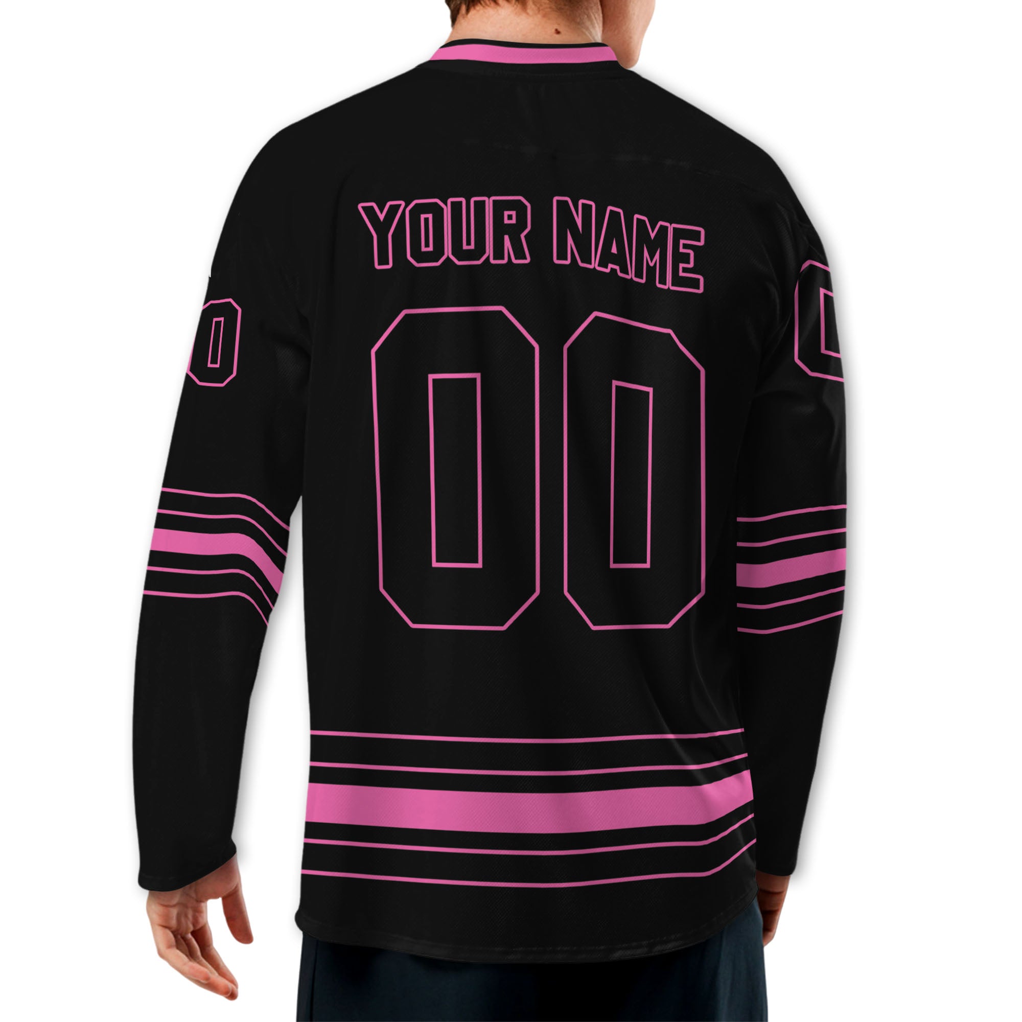 Personalized Ice Hockey Jersey shirt black and pink team VDD02