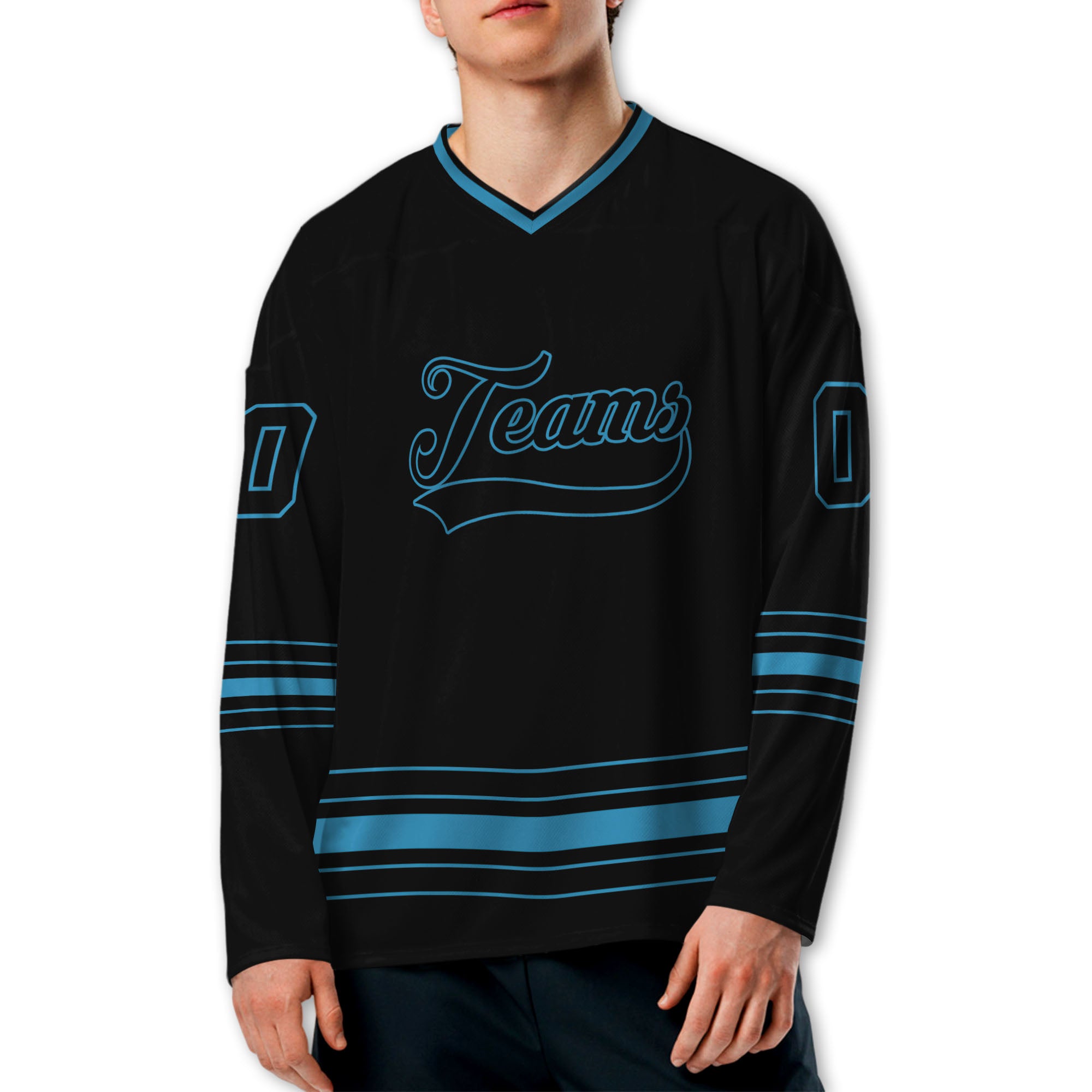 Personalized Ice Hockey Jersey shirt black and royal blue team VDD02