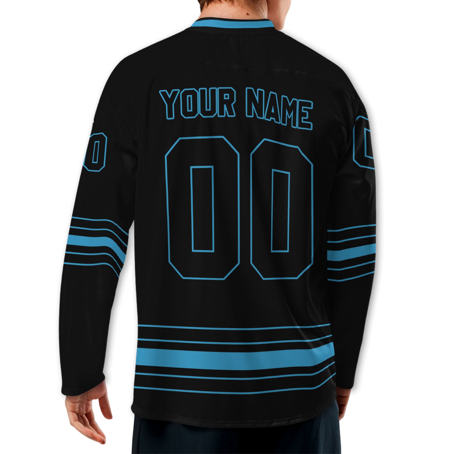 Personalized Ice Hockey Jersey shirt black and royal blue team VDD02