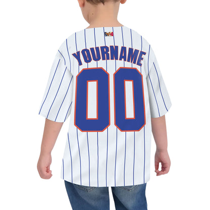 Personalized famous team NYM sport white and blue Striped baseball jersey VDD04