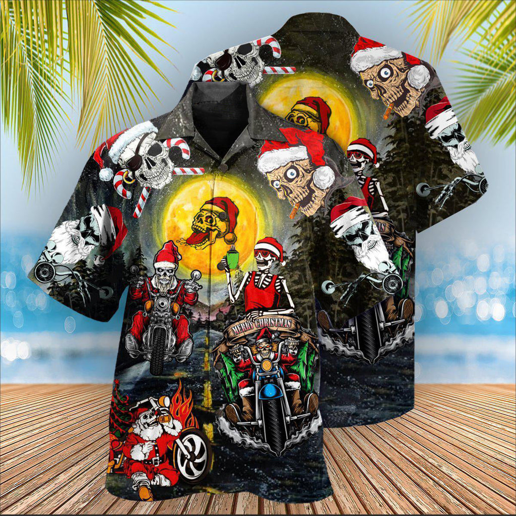 Skull Santa Skull Is Racing To You - Hawaiian Shirt  - Owl Ohh