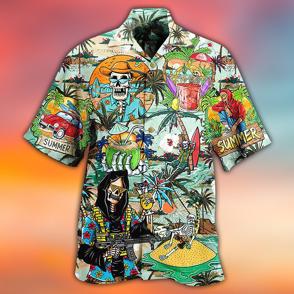 Skull Chill Out Summer Beach - Hawaiian Shirt  - Owl Ohh